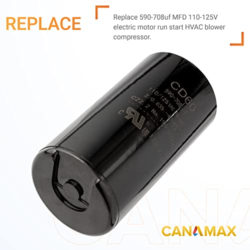 Canamax 590-708 Mfd Uf 50/60 Hz 110-125 Vac Volts Round Start Capacitor - Replacement For Ac Motor Run Or Fan Start And Cool Or Heat Pump Air Conditioner - Replaces 6Fll3 2Mdu7 Cap-590-110 #TOP5
