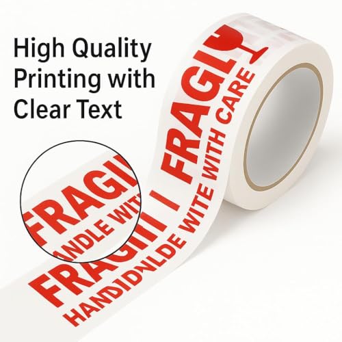 Image of D-fix Bopp Fragile Branded Printed Packaging Tape 65 Meters in Length 48mm / 02 inch Width - 3 Roll Per Pack Suitable for E-commerce Packaging Material for Small Business