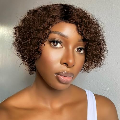 Glueless Wigs Human Hair Pre Plucked Pre Cut, Short Curly Deep Wave Lace Front Wigs Human Hair, 180% Density Wear and Go Glueless Bob Wig Human Hair for Women 8 Inch Brown