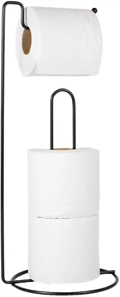 Suporte Porta Papel Higiênico de Chão 4 Rolos Não Molha Aço Resistente Banheiro Organizador Fiver (Preto)