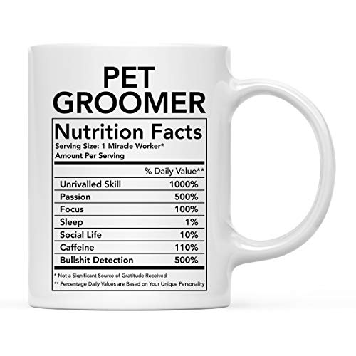 Andaz Press Funny 11oz. Ceramic Coffee Tea Mug Thank You Gift, Pet Groomer Nutritional Facts, 1-Pack