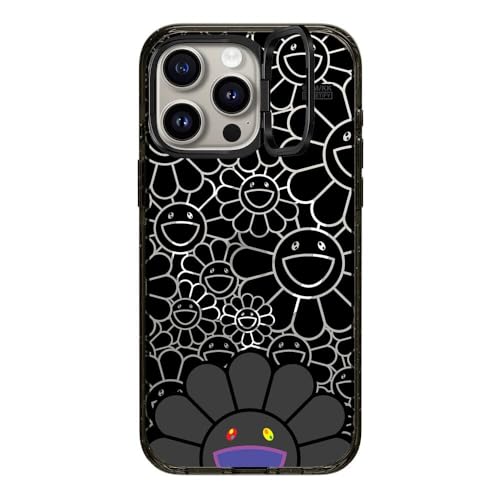 CASETiFY �C���p�N�g �����O�X�^���h iPhone 15 Pro Max �P�[�X [Takashi Murakami Co-lab/�X�^���h�@�\/MagSafe�Ή�/�ϏՌ�] - SMILE (BLACK) - �u���b�N