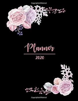 Planner 2020 : January 2020 to December 2020 Monthly and Weekly Planner with One Year Daily Calendar Agenda, 12 Month Floral Black Cover Organizer with Inspirational Quotes, Holidays, Notes and Vision