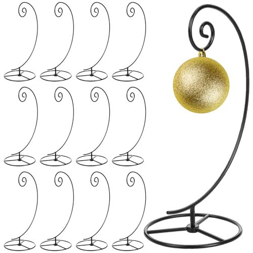LEIFIDE 12 Pcs Christmas Ornament Display Stand 11 Inch Christmas Black Metal Stand for Hanging Glass Globe Terrariums, Witch Ball Festivals Wedding Ornament and Home Office Party Decor