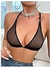 SOLY HUX Women's Sheer Mesh Through Bra Sheer Bralette Front Closure Deep V Neck Wireless Lingerie Sexy Lingerie Bra Pure Black Small