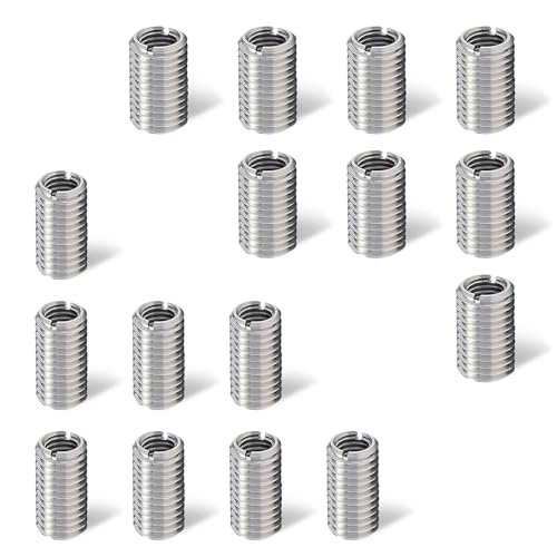 YFaith 16 Pcs Stainless Steel Threaded Insert M8 to M10 and M6 to M8 Self-Tapping Threadeds Sleeve, Silver 15 mm Threaded Nuts Conversion Kit, Suitable for Moulds, Mechanical Devices