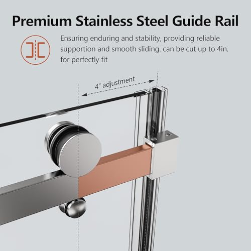 Image of 56-60 inch W x 74 inch H Frameless Shower Doors, Bathroom Single Sliding Shower Glass Doors with 5 /16 inch (8mm) Clear SGCC Tempered Glass and Stainless Steel Handle, Reversible Installation, Chrome