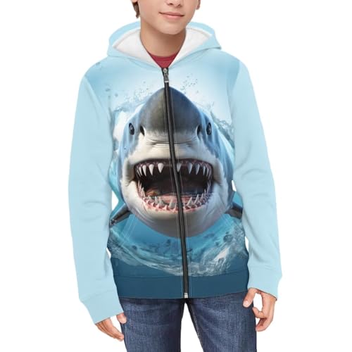 HUIACONG Shark Zip Up Hoodie Boys 8-10 Years Old Girls Hoodies Sweatshirt for Kids Jacket Long Sleeve Shirts Graphic Fall Clothes Casual Top Full Zip Hooded with Pocket