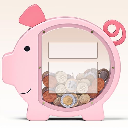 Image of Piggy Bank for Kids Girls, Pink Kids Piggy Bank with Creative DIY Stickers