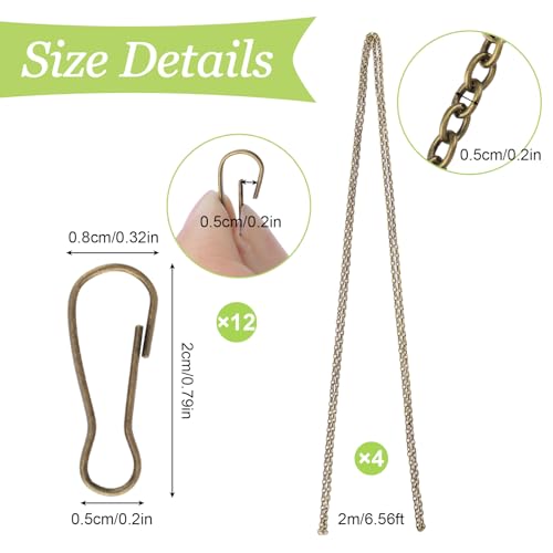 Image of Picture Hanging Kit with 4Pcs 2M Picture Hanging Chains & 12Pcs Hooks, Heavy Duty Metal Display Chain for Photo Frames Artworks Mirror(Bronze)