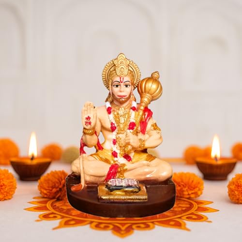Image of Hanuman Ji Murti for Car Dashboard Idol Polyresin 3.5 inch Multicolur, Home & Office Decor Statue, Living Room Show Piece, New House Warming, Birthday, Diwali Gift Item