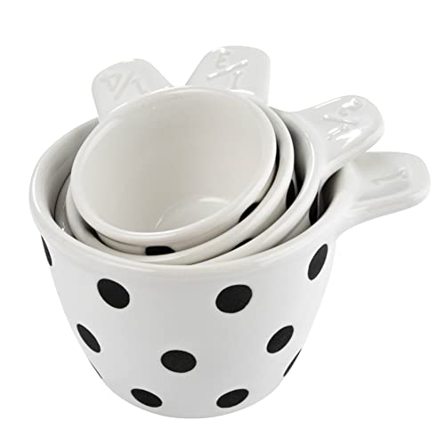 Creative Co-Op Ceramic Measuring Cup, Set of 4, Black and White by Creative Co-Op - Used condition - US$16.71