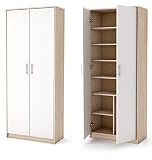 Hucoco PARLA | Armoire Moderne avec tablettes et Rangement Chaussures | 180x74x35cm | Meuble de Rangement | Style Moderne | Blanc/Sonoma