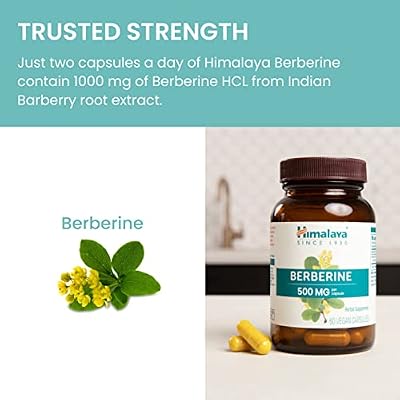 Himalaya Berberine - Herbal Supplement for Supporting Normal Metabolism, Immune, and Digestive Health - Vegan, Gluten Free, 500 mg, 60 Vegetarian Capsules