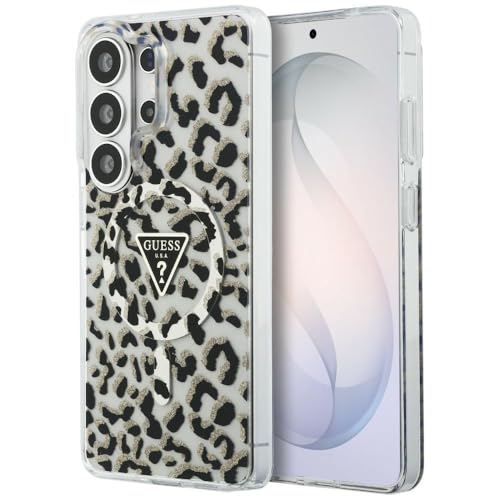 CG MOBILE Guess IML imprimé léopard triangulaire compatible avec MagSafe Coque pour Samsung Galaxy S26 Ultra (noir)
