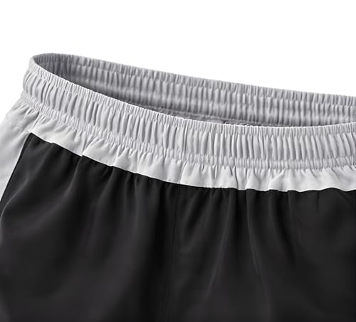 Image of Men's Athletic Shorts, Black and Grey Color Block Sports Shorts with Elastic Waistband