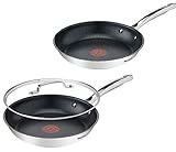 Lieferumfang: Tefal A85632 Premium Pfannenset bestehend aus 1x 24cm + 1x 28 cm Bratpfanne, 1x Glasdeckel 28cm von Jamie Oliver by Tefal