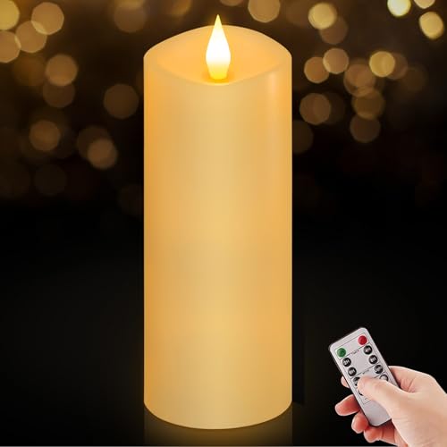 Image of Flameless LED Candles 3 inchx8 inch Set of 1, Battery Operated with Remote & Timer, 600-Hour on 2 AA Batteries, Flickering Realistic Flame, Ivory for Indoor /Outdoor