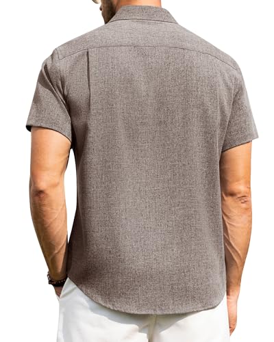 Image of Alimens & Gentle Mens Linen Shirts Short Sleeve Button Down Shirts Wrinkle Free Casual Vacation Beach Summer Tops
