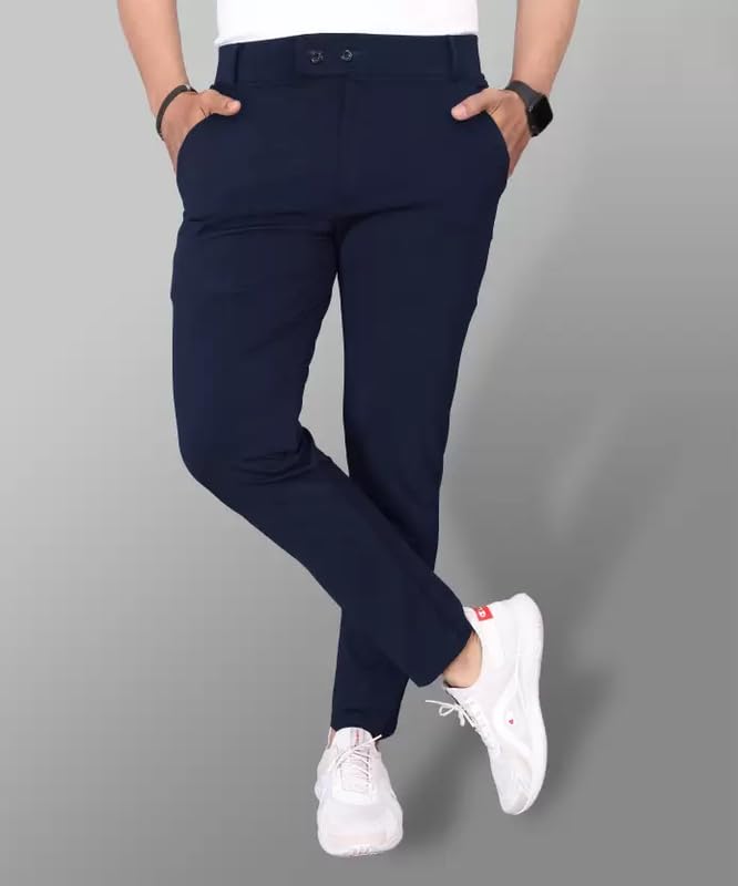 Image of Men's Stylish Slim Fit Lycra Blend Trousers - Pack of 2 (Combo) Formal Pants for Men | Stretchable Regular Office Formal Wear | Comfortable Solid Casual, Business, and Work Trousers for Men