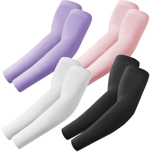 fuinloth Arm Sleeves Compression UV Protection Gaming Sleeve to Cover Arms Cricket Running for Men/Women Black+White+Purple+Pink