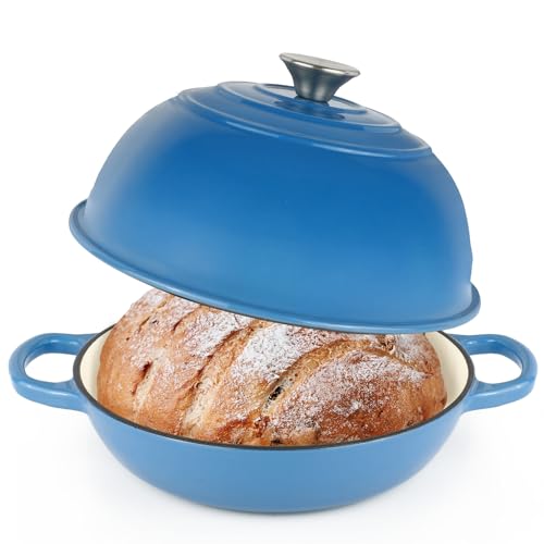 Horno de pan de hierro fundido esmaltado, olla holandesa con tapa, horno holandés de pan de 10 pulgadas para hornear pan de masa madre, sartén de 6 cuartos con tapa de cúpula, utensilios de cocina