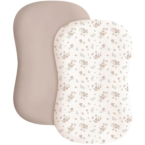 Image of Konssy 2 Pack Baby Lounger Cover, Stretchy Soft Infant Lounger Cover | For Baby Boys and Girls, Cover Set Only. Soft Breathable Fabric, Envelope Closure, Machine Washable, Blossom and Taupe