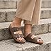 CUSHIONAIRE Lane Cork Footbed Sandals for Women – Comfortable Double Buckle Slip-On with Genuine Suede Footbed & Arch Support Slides for Women Footwear, BROWN 8