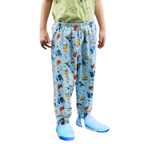 Dioshark Regenhose Jungen wasserdichte Matschhose Baby Kleinkind Blau Sommer Dünn Buddelhose mit Reflektor Regenlatzhose Ohne Träger Gefüttert Atmungsaktive Dinosaurier Fahrrad Schule Alter 1-2 Jahre