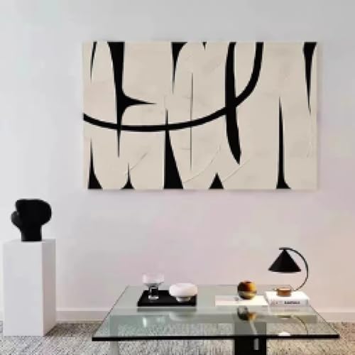 Toile abstraite moderne noir et blanc 30x60cm, tableau de décoration salon