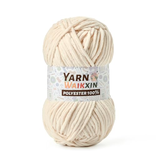 Image of Soft Chenille Yarn for Crocheting, Fluffy Chunky Crochet Yarn for Baby Blanket, (1.76oz /65.6yds) Fuzzy Velvet Yarn for Amigurumi&DIY Puzzle、Crafts、Scarf(Beige)