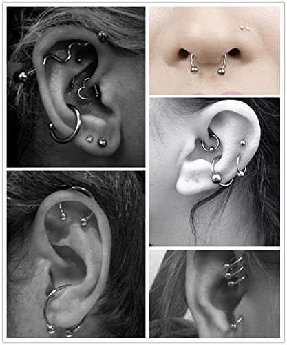 JIESIBAO Kit de piercing corporal profissional 100 peças, Kit de joias piercing 14G 16G com piercing