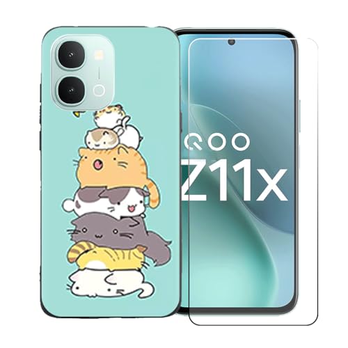 CongJiaLingXi�P�[�X�K�p �� iQOO Z11x I2507 (6.76") �K�p �� �d�����ꂽ�K���X�X�N���[���v���e�N�^�[�A�_�炩���V���R�[���V�F���o���p�[�h�Ռ�TPU�ی�J�o�[�������,LLM39