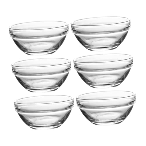 Cabilock 6 pezzi Ciotole in Vetro Trasparente Rotonde Piccole Resistenti al Calore Scodelle Impilabili per Insalate Dessert e Frutta Design Elegante e Compatto