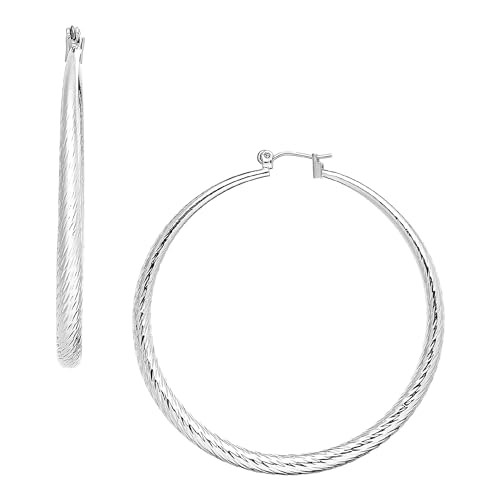 RED By Kiss Glam Hollow Hoop DC Earrings, Fashion & Stylish Jewelry, Secure Hypoallergenic Pincatch, Lightweight Daily Essential Accessory, Lead & Nickel Free (55MM, Silver) by Red by Kiss - Used condition - US$9.78