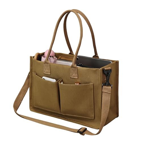 Ghsiuly Canvas Tote Bag for Women Multi-Pocket Work Bag Adjustable Crossbody Strap Durable Canvas Handbag for Travel