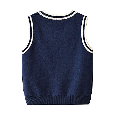 Kids Boys Knit O-Neck Sports 23 Sweater Vests Cotton Fit Casual Pullover Navy2