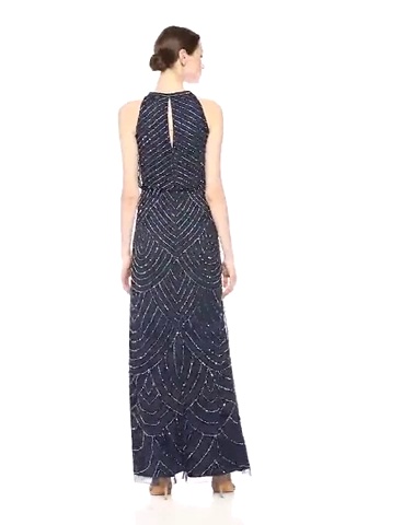 Watch Adrianna Papell Women's Halter Art Deco Beaded Blouson Dress on  Amazon Live