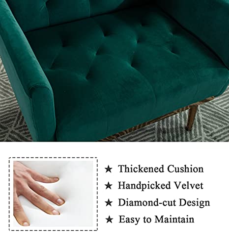 Sleerway Modern Velvet Single Sofa Chair, Upholstered Accent Living Room Chair, Comfy Armchair With Rose Golden Metal Legs, Tufted Chair For Reading Or Lounging (Green) #TOP2