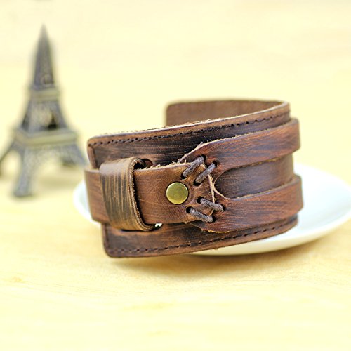 Womens and Mens Genuine Cuff Bangle Leather Bracelet Adjustable Wristband in Punk Design Coffee 30G | Punk Bracelets | Bracelets for Men | Bracelets for Women Trendy | Wristbands for men3