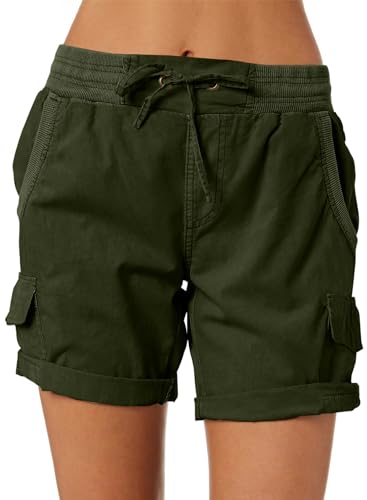 Dokotoo Hiking Shorts Women Hiking Cargo Shorts for Women Bermuda 2025 Vacation Outfits Summer High Waisted Womens Shorts for Teen Girls Casual Stretch Outdoor Golf Stretchy Shorts Moss Green X-Large