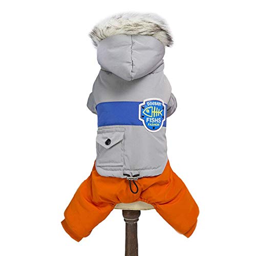 Waterproof Pet Clothes For Dog Winter Warm Dog Jacket Coat Dog Hooded Jumpsuit Snowsuit (L, Grey) #TOP2