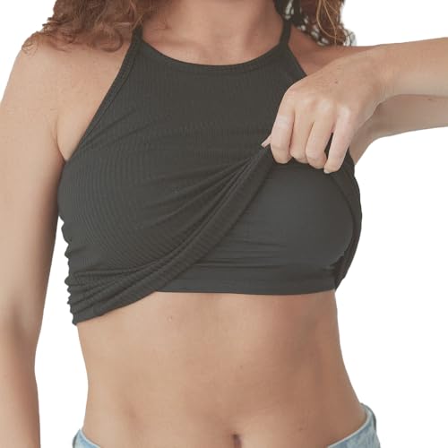 Klassy Network Ribbed High Neck Brami Tank-Top for Women - Built-in Bra Racerback Full Length Tank with Straps2
