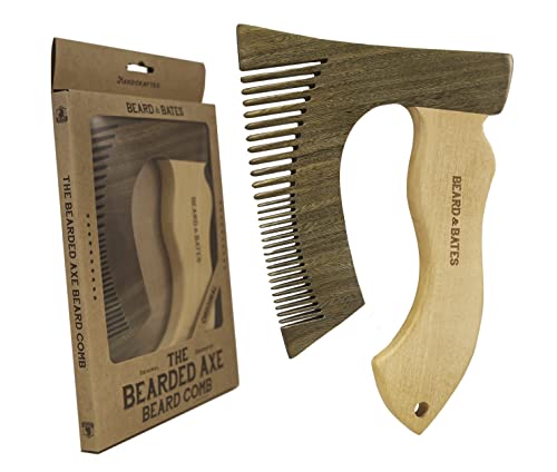 Peine para barba de hacha con barba, original, sándalo verde/boj, hecho a mano y hecho a mano