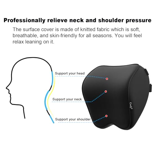 Crofy 2er-Pack Auto-Nackenkissen, weiches Auto-Kopfstützenkissen zum Fahren mit verstellbarem Gurt, 100% Memory-Schaum und atmungsaktiver, Abnehmbarer Bezug, Komfortables ergonomisches Design