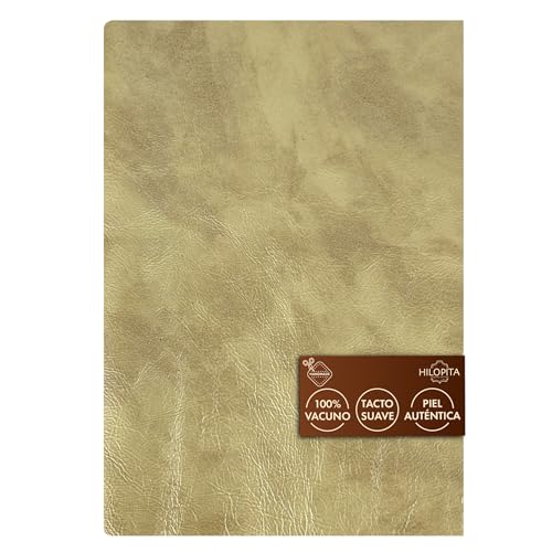 HILOPITA Chutes de cuir naturel pour loisirs créatifs | Véritable cuir de vache en feuilles fines | Cuir souple et authentique pour bracelets, patchwork, maroquinerie et projets DIY (50x40 or)