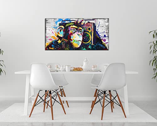 Zhaoshop Graffiti Monkey Painting Canvas Wall-Art - Wall Decor For Teen Bedroom - Banksy Street Wall Art Ready To Hang Size 40" X 20" #TOP1