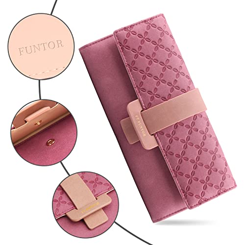 FT FUNTOR RFID Wallets for Women, Trifold Womens Wallet with Coin Zipper Pocket Vegan Leather Ladies Wallets Coins Zipper Pocket with ID Window (Cherry red)2