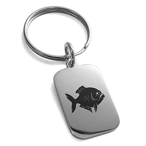 Stainless Steel Piranha Small Rectangle Dog Tag Charm Keychain Keyring