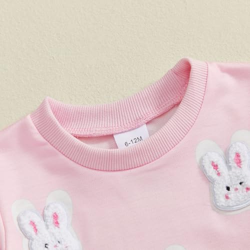 FYBITBO Toddler Baby Girl Clothes Fall Winter Baby Girl Outfit Floral Crewneck Sweatshirt Bell Bottom Jeans Pants Set (Pink Easter bunny, 2-3T) - Thumbnail 4